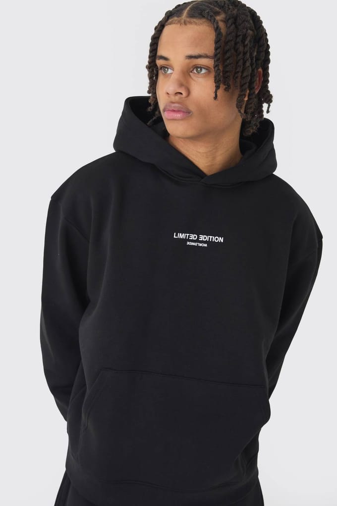 Oversized Boxy Limited Edition Trainingspak met capuchon en verlengde trekkoorden | Black | Size Medium