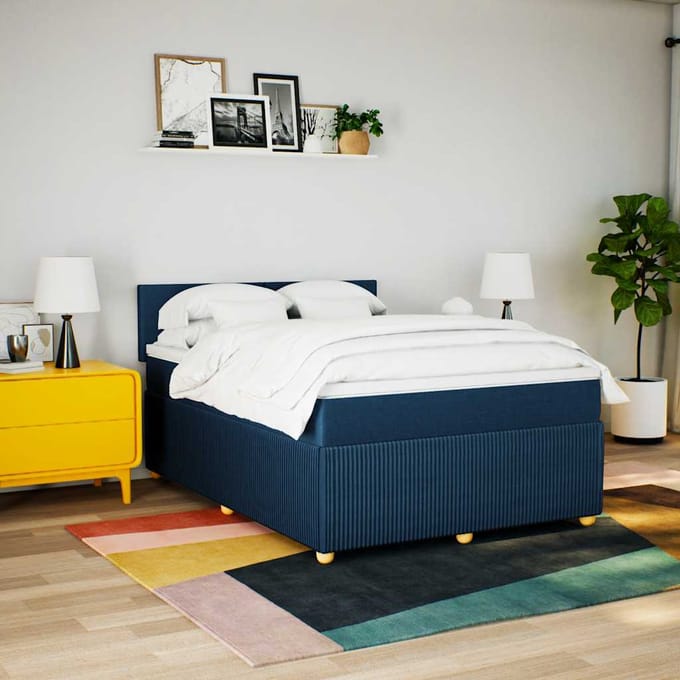 vidaXL - Boxspring - met - matras - stof - blauw - 140x200 - cm