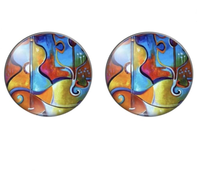 Clip oorbellen Rivka 2.5 cm rood blauw zilverrand