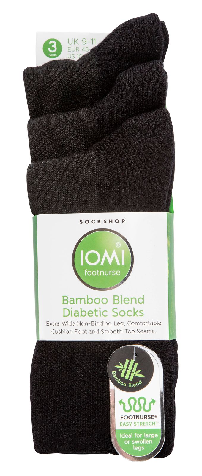 IOMI - Set van 3 extra brede bamboe diabetische sokken - Zwart
