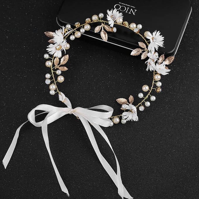 Bruidshoofdtooi Lint Kunstparel Legering Wit Bruid Bruiloft Haarrank voor Vrouwen Verjaardag white