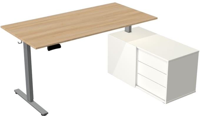 Elektrisch Zit-Sta Bureau met Sideboard Move New Base 160x80 Licht eiken