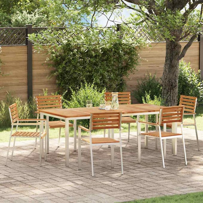 vidaXL - Tuin - Eettafel - Set - 7 - st - Massief - Teakhout - en - RVS