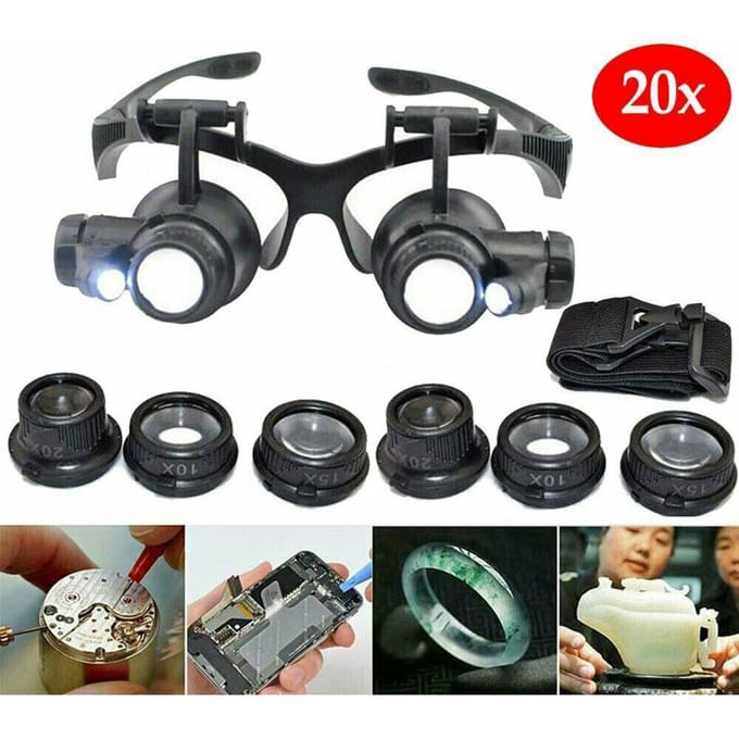 Loupe 25X 8 Lentille Monture Tête Loupe Mains Libres avec Lumière