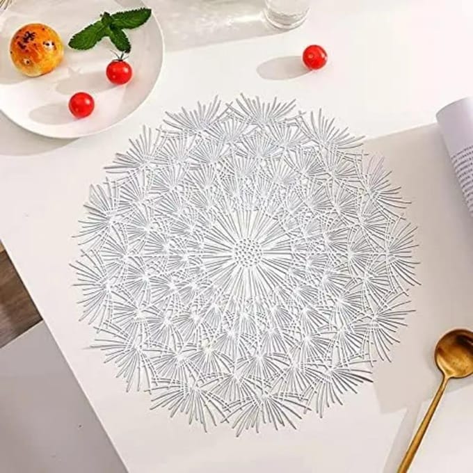 Napperon Élégants Napperons Forme Fleur de Pissenlit Napperons PVC Pour Cuisine Table à Manger Fête de Vacances or