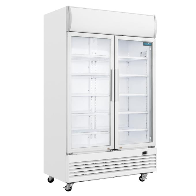 Polar G-serie tweedeurs displaykoeling met lichtbak 950L klapdeuren