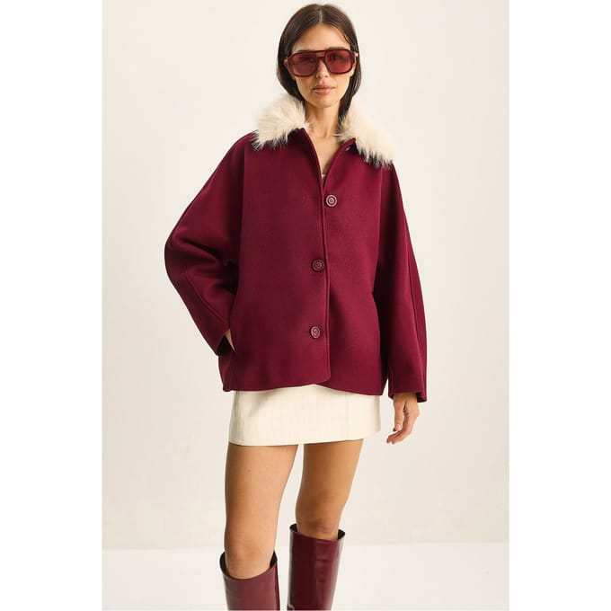 Oversized Pluche Jas met Bontkraag