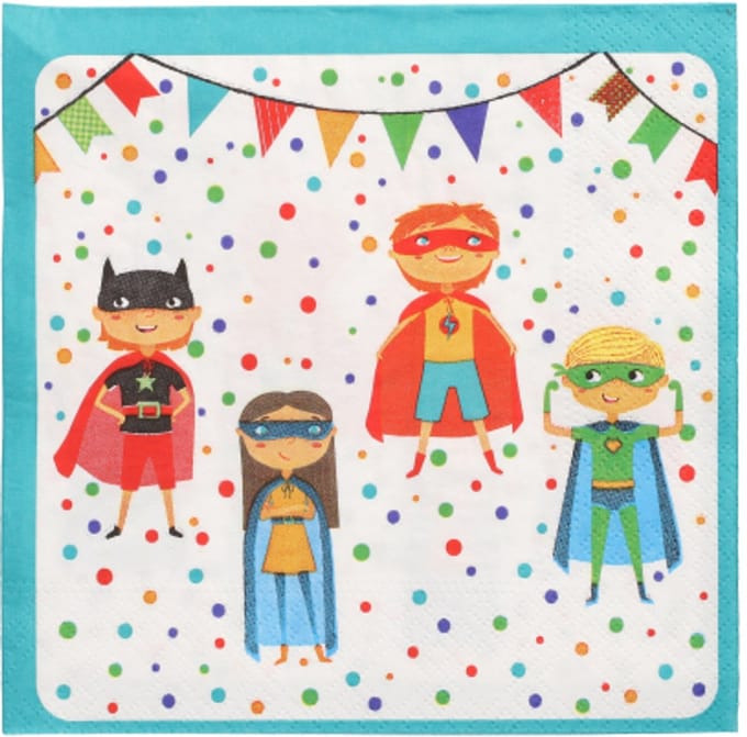 10x 20 Servetten 3-laags 1/4 vouw 33 cm x 33 cm Superhero