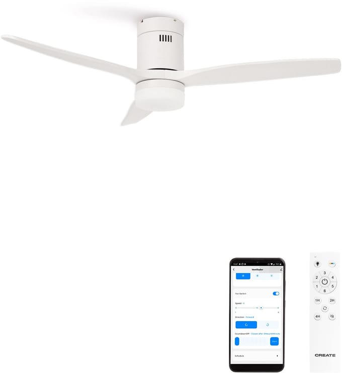 CREATE - Plafondventilator 40W silent 100% hout - S - Met licht - WIFI - WIND CALM NATURAL WOOD