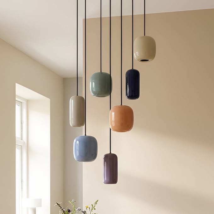 Lucande - hanglamp - 7lichts - Metaal - GU10 - blauw, oranje, donkerblauw, paars, geel, beige, groen