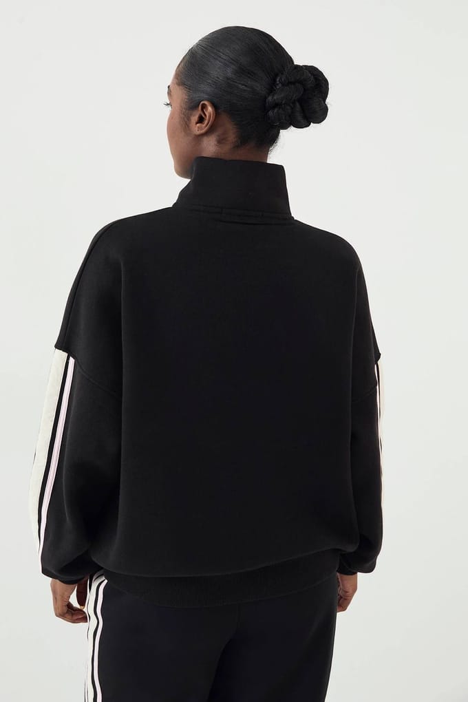 Dames DSGN Studio Sport Colour Block Funnel Neck Zip Through Sweatshirt | Zwart | Maat: Medium