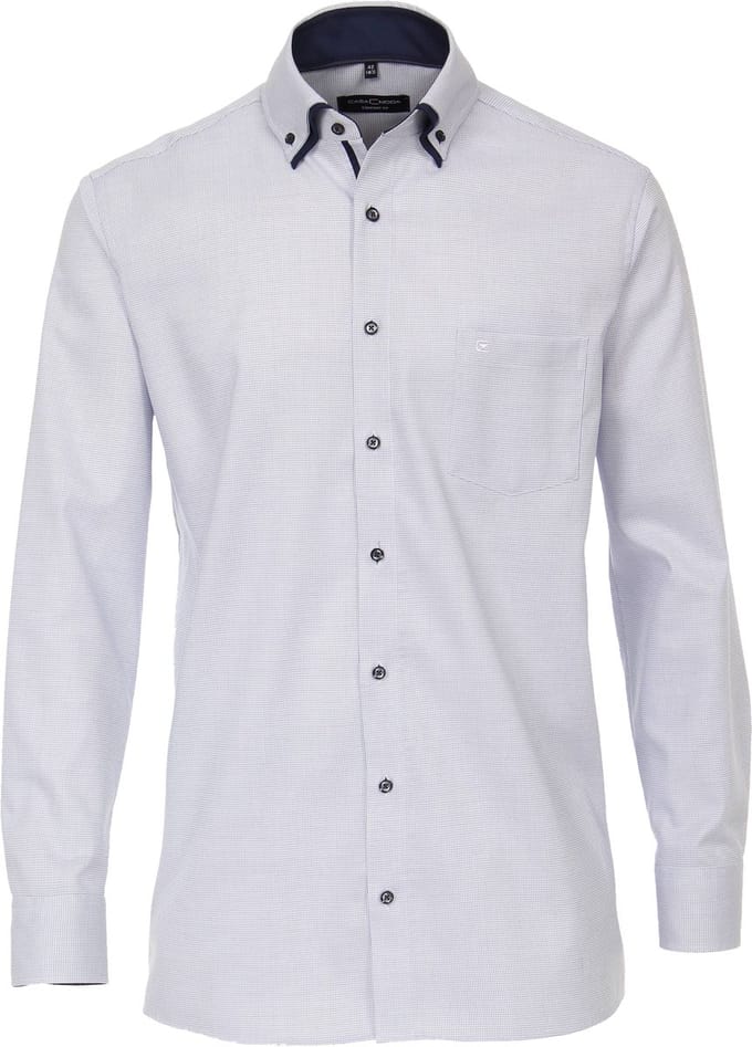 CASA MODA comfort fit overhemd - dobby - blauw - Strijkvrij - Boordmaat: 48