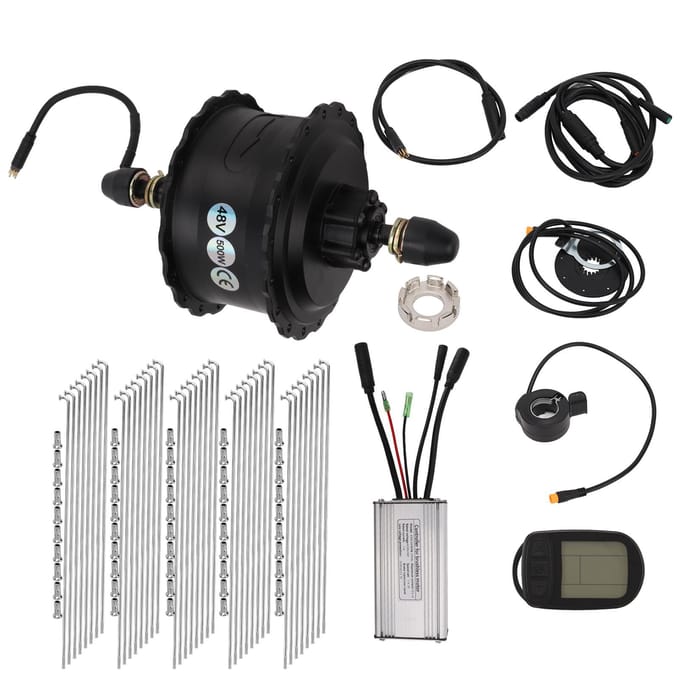 48V 500W Naafmotor Kit Waterdichte Connector Elektrische Fiets Conversie Kit met Controller voor Sneeuwfiets 26 Inch black