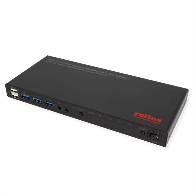 ROLINE KVM-switch, HDMI 4K, USB, 1 gebruiker - 4 pc's, met 3-poorts USB-hub