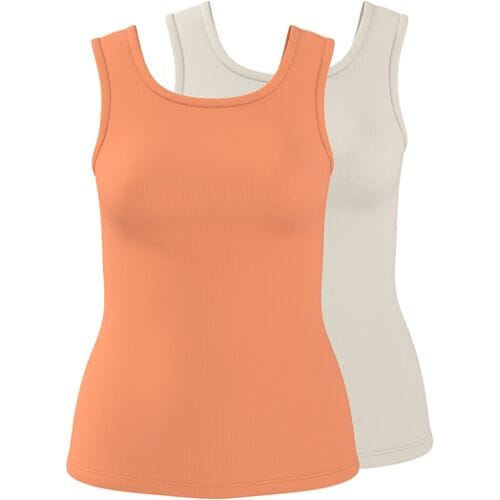 ESMARA Set van 2 geribde dames tops (Wit/oranje, L (44/46))