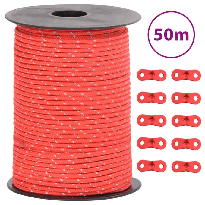 vidaXL - Tentscheerlijn - met - reflecterende - strips - en - spanners - 50 - m - 3 - mm