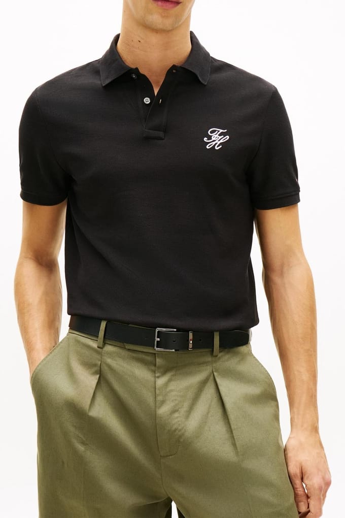 Tommy Hilfiger Th Script Regular Polo Black Größe: S | Poloshirts Outlet | Herren | Schwarz