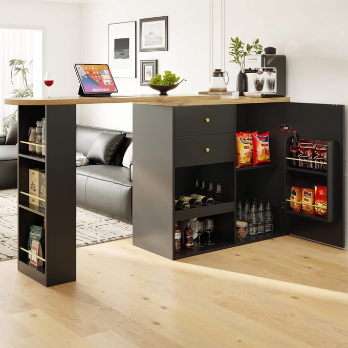Sweiko Bartafel - 360° draaibaar - 2 lades - Open opbergruimte - Zwart