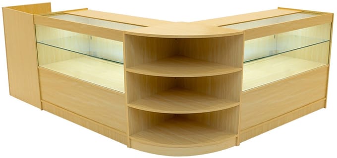 Eclipse led winkel toonbank set - esdoorn - 120/60 cm - met witte led