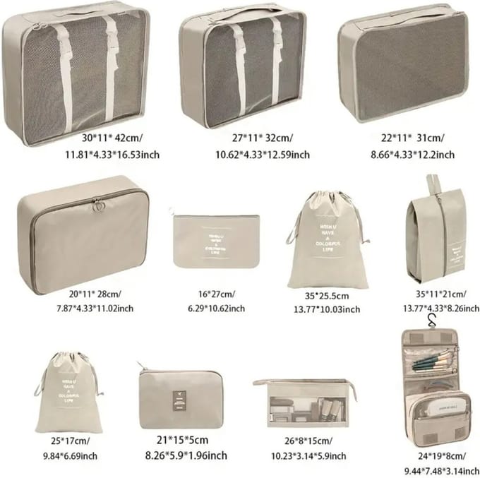 Nivard Koffer Organizer Set - Packing Cubes - Compressie - Travel - Compression - Set - Grijs 11 stuks
