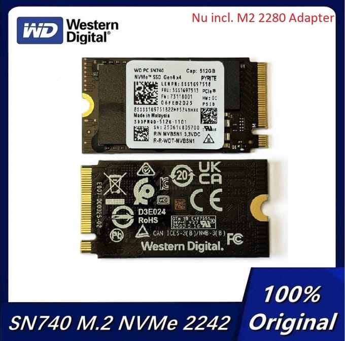 Western Digital SN740 512GB M.2 NVMe 4.0 PCI-E SSD,