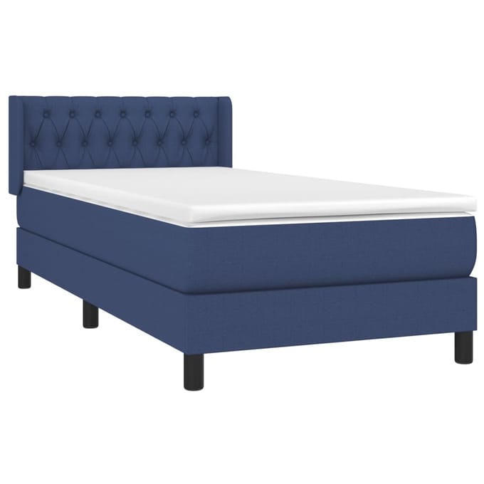 vidaXL - Boxspring - met - matras - stof - blauw - 90x190 - cm