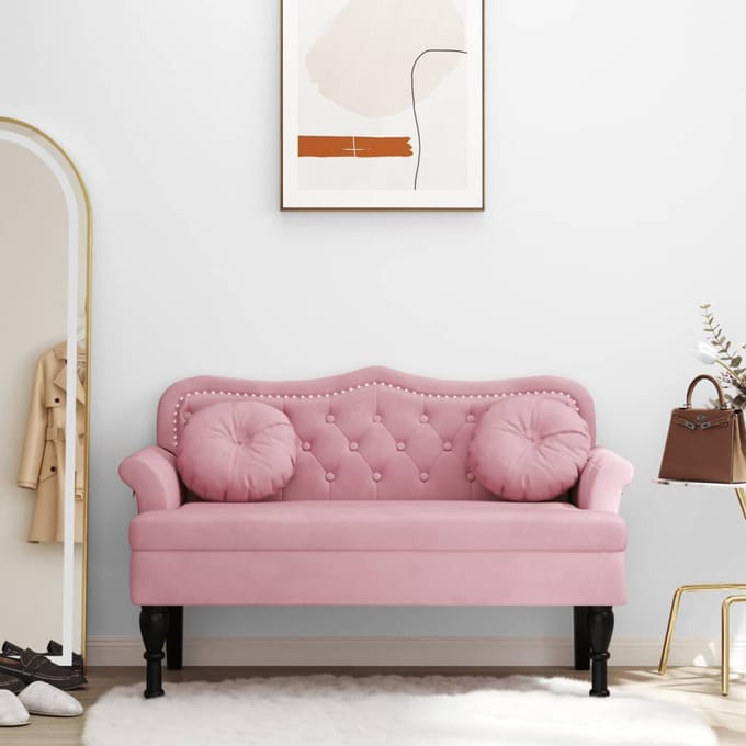 vidaXL - Bankje - met - kussens - 120,5x65x75 - cm - fluweel - roze