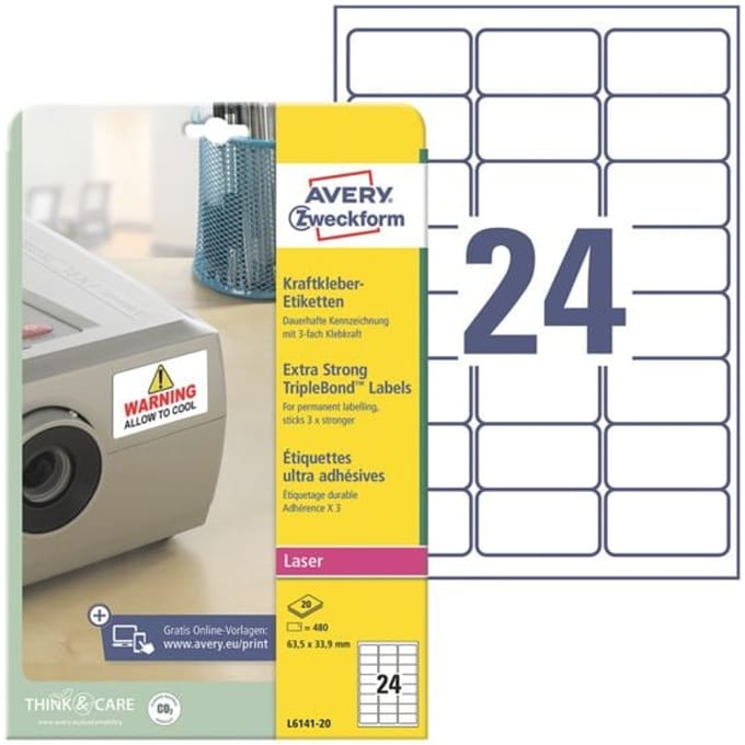 Avery TripleBond Labels L6141 - labels - 480 label(s) - 33.9 x 63.5 mm