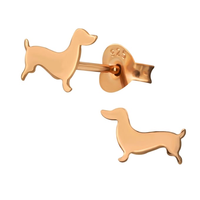 Montebello Oorbellen Hondje - 925 Zilver E-Coating - Teckel / Dier - 9x6mm