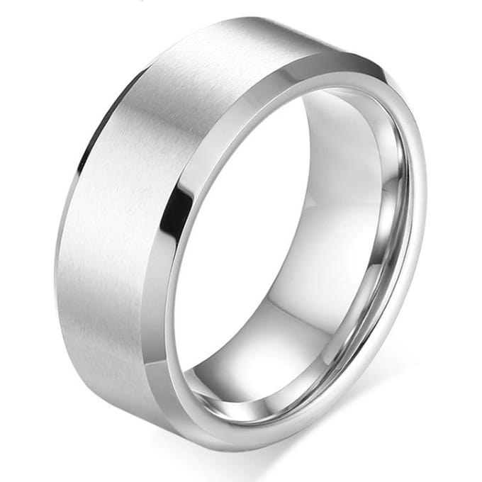 Wolfraam herenring 8mm Zilver-18mm