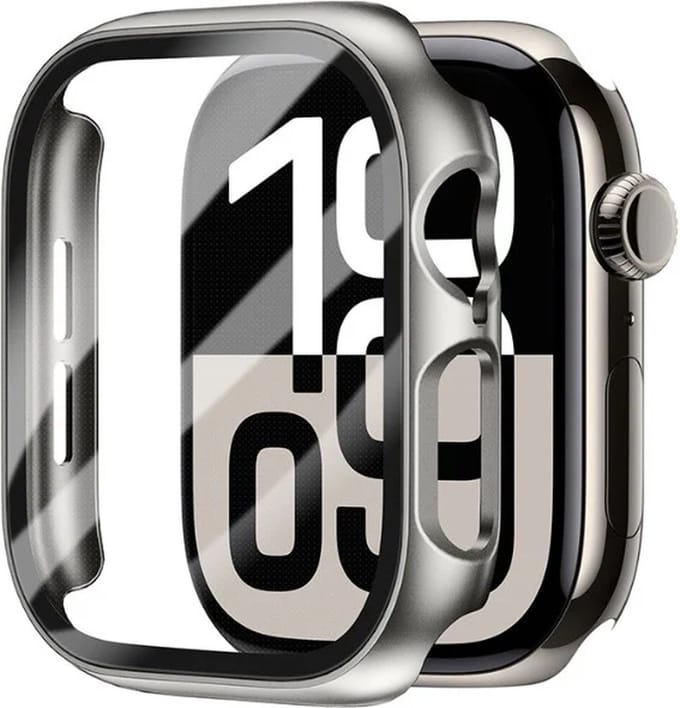Strap-it Hard case hoesje met screen protector glas - geschikt voor Apple Watch Series 10 - 42mm (titanium leisteen)