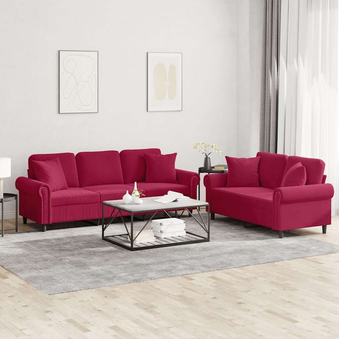vidaXL 2-delige Loungeset met kussens fluweel wijnrood
