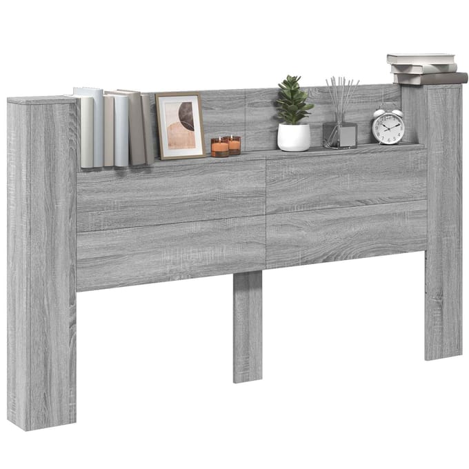 vidaXL - Opslag - hoofdeinde - met - LED - Grijs - Sonoma - Bewerkt - hout