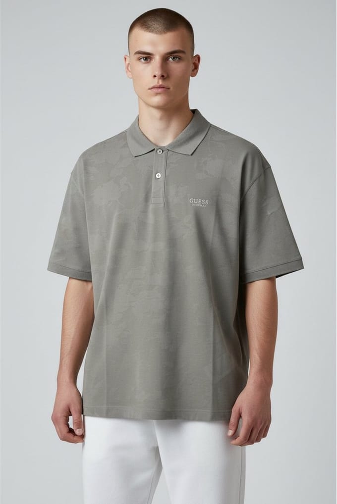 Guess All Over Jacquaurd groen poloshirt