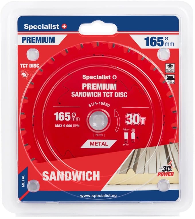 TCT Cirkelzaagblad Sandwichpanelen & Dun Metaal | 165x30Tx20mm – PREMIUM