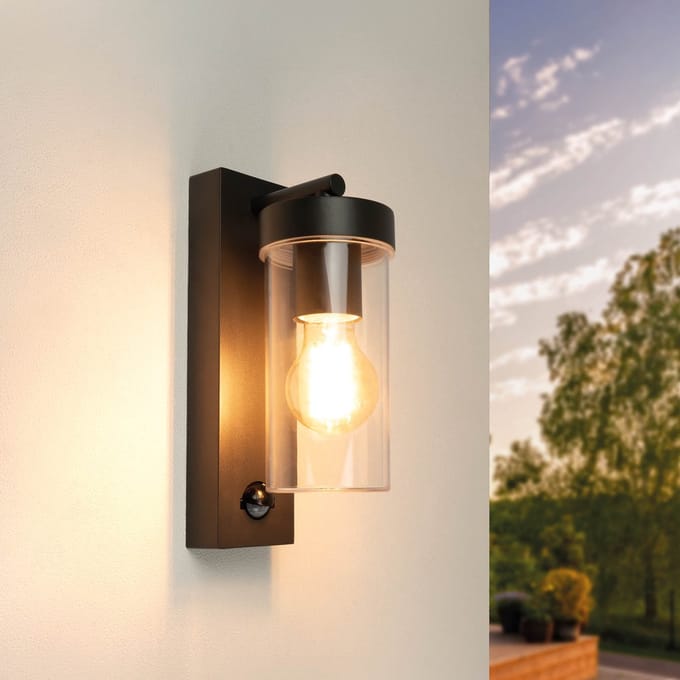 Ledvion - LED Wandlamp Incl. Sensor - E27 - IP44 - Zwart