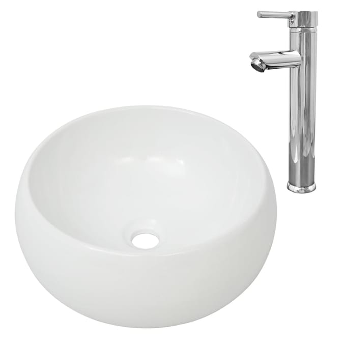 vidaXL - Badkamerwastafel - met - mengkraan - rond - keramiek - wit