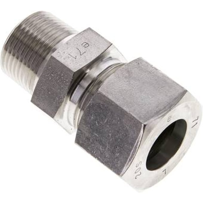 3/4'' NPT Buitendraad x 20S RVS Rechte Snijring Koppeling 400 Bar DIN 2353 - FL2S-MC-ST-034N-20-S