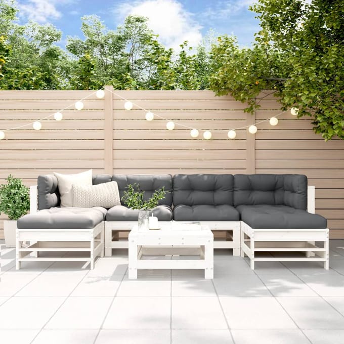 vidaXL - 7-delige - Loungeset - massief - grenenhout - wit