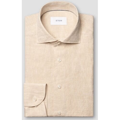 Eton Overhemd Fine Textured Albini Linnen Wide Spread Collar Beige / male