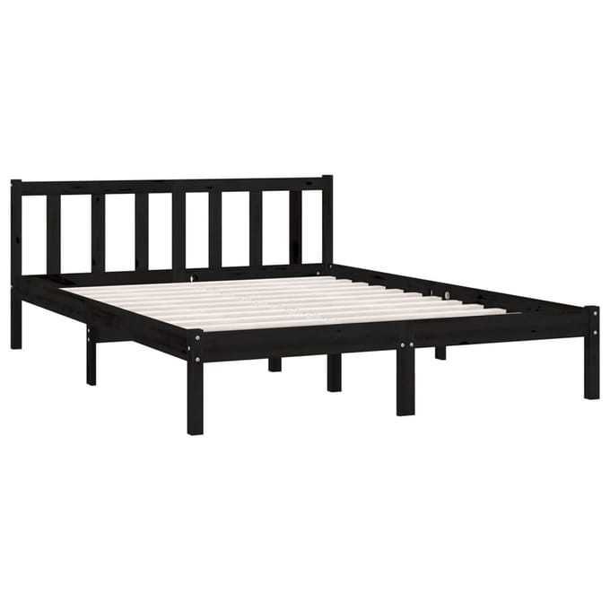 vidaXL - Bedframe - massief - grenenhout - zwart - 135x190 - cm