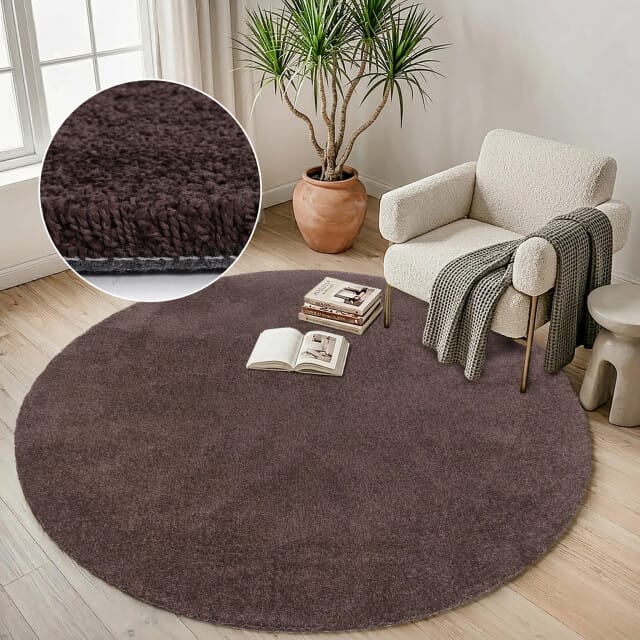 Muratap Comfy premium rond luxe effen vloerkleed wasbaar uni 200 cm rond