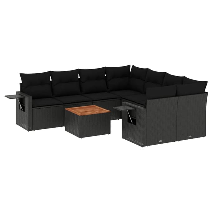 vidaXL - 9-delige - Loungeset - met - kussens - poly - rattan - zwart