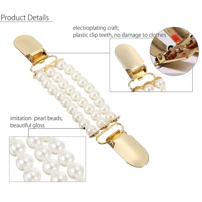 Mode Femmes Imitation Perle Cardigan Col Clip Titulaire Robe Châle Fermoir Broche Épingle Pull Écharpe Col Clip Dame accessoires blanc