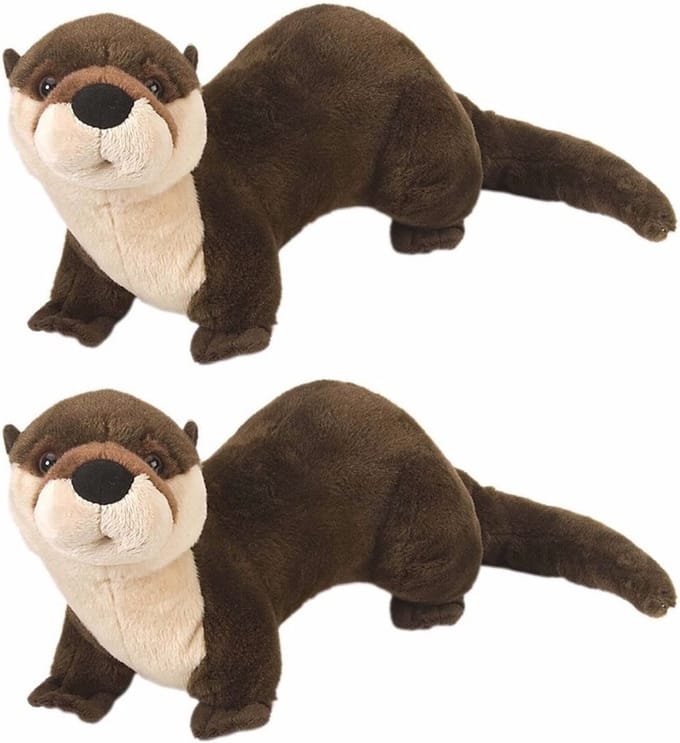 Wild Republic Pluche otter knuffel - 2x stuks - bruin - 30 cm - knuffeldieren uit het water