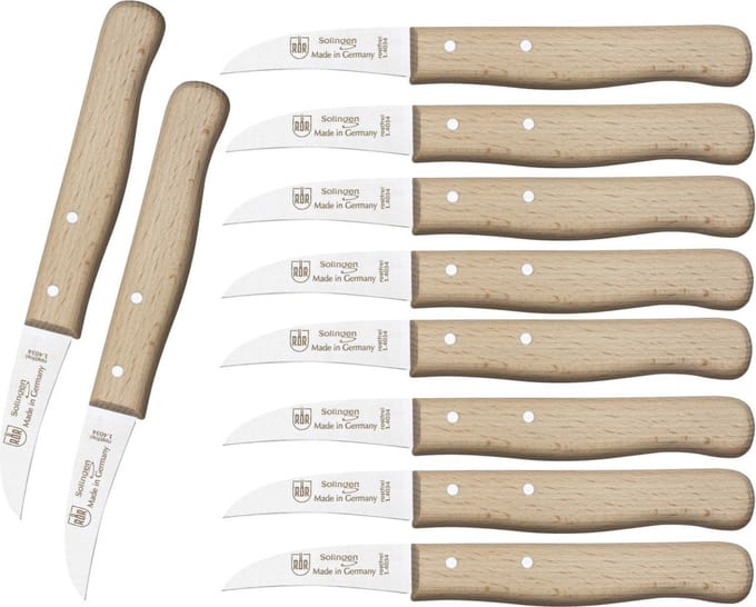 Solingen Schilmesje Krom Hout RVS - Oma's Keukenmesje - 10 Stuks