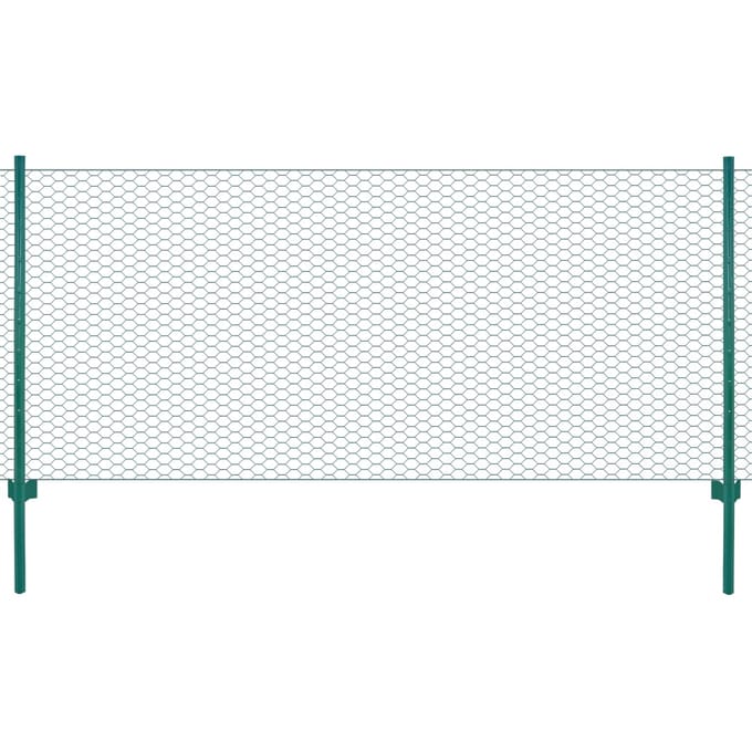 vidaXL - Draadgaashek - met - palen - 25x0,5 - m - staal - groen