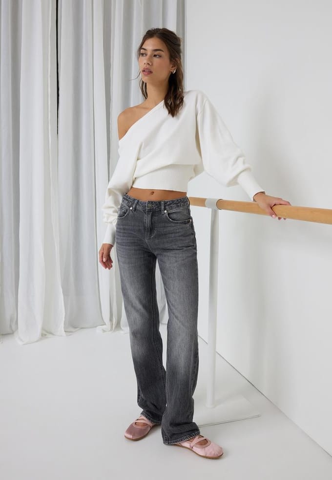 Stradivarius D98 jeans recht model vintage effect  DONKERGRIJZE DENIM WASSING 36