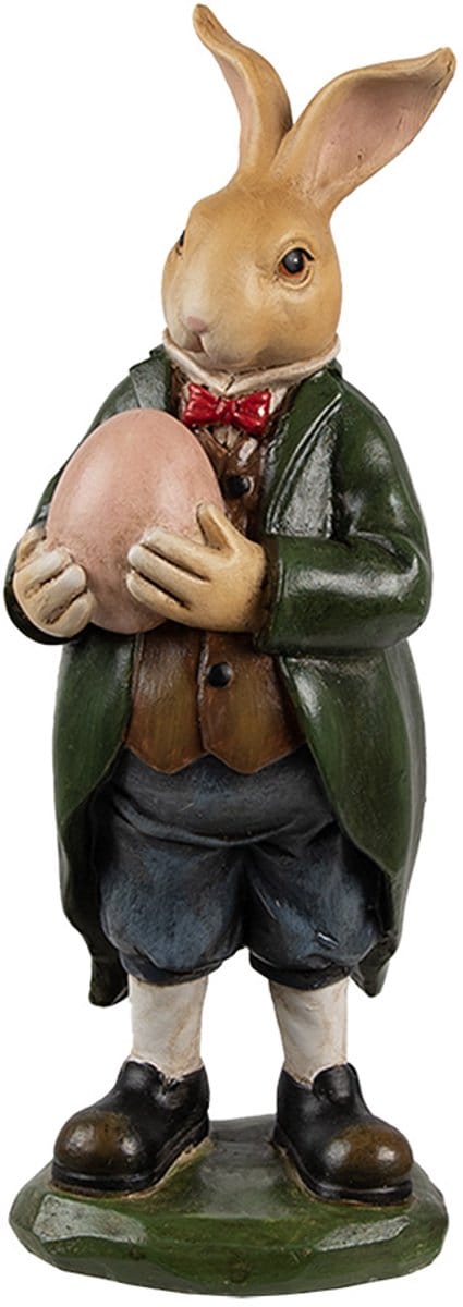 Clayre & Eef Decoratie Beeld Konijn 20 cm Bruin Groen Kunststof