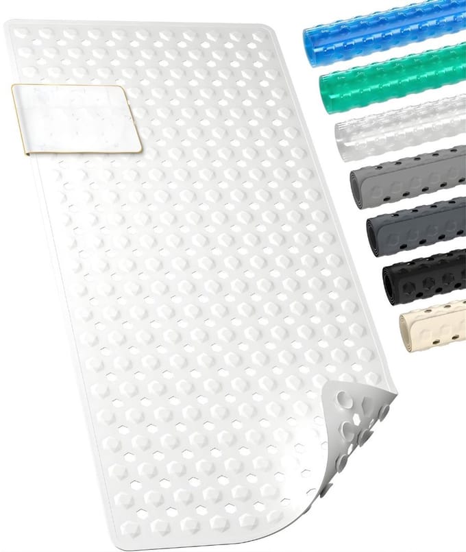 DnA® Douchemat Antislip Voor Douche - Douchemat - Antislipmat Douche - Douchemat Antislip Zuignappen - Wit - 89cm x 40cm x 1cm